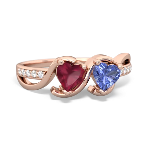 ruby-tanzanite double heart ring