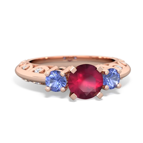 Ruby Genuine Ruby with Genuine Tanzanite Art Deco ring Ring