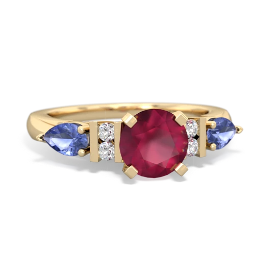 Genuine Ruby with Genuine Tanzanite and Genuine Aquamarine Engagement ring