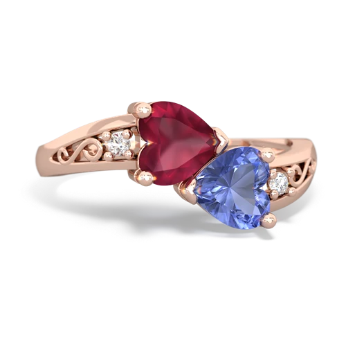 Ruby Genuine Ruby with Genuine Tanzanite Snuggling Hearts ring Ring