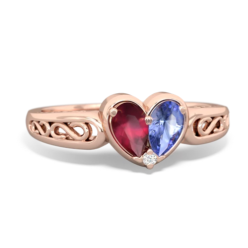 Ruby Genuine Ruby with Genuine Tanzanite filligree Heart ring Ring
