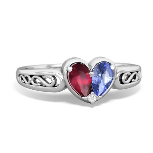 Ruby Genuine Ruby with Genuine Tanzanite filligree Heart ring Ring