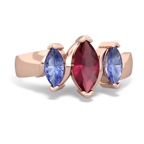 Genuine Ruby with Genuine Tanzanite and Genuine Aquamarine Three Peeks ring