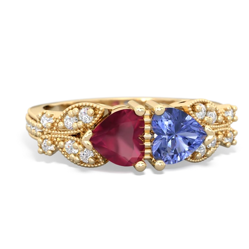 Ruby Genuine Ruby with Genuine Tanzanite Diamond Butterflies ring Ring