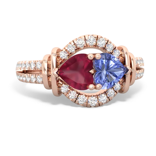 Ruby Genuine Ruby with Genuine Tanzanite Art-Deco Keepsake ring Ring