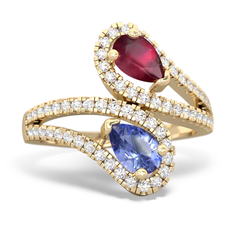 ruby-tanzanite pave swirls ring