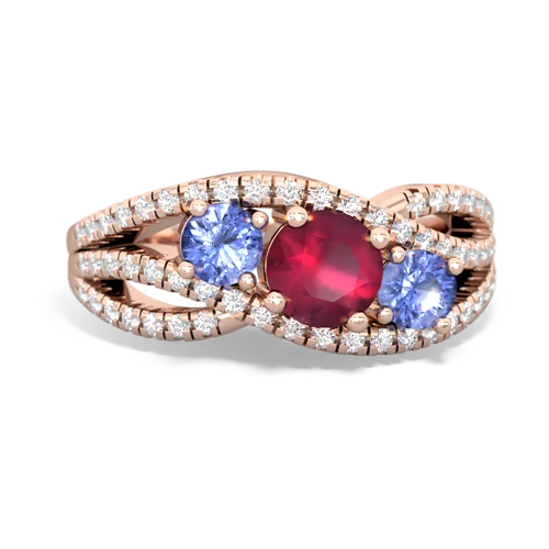 ruby-tanzanite three stone pave ring