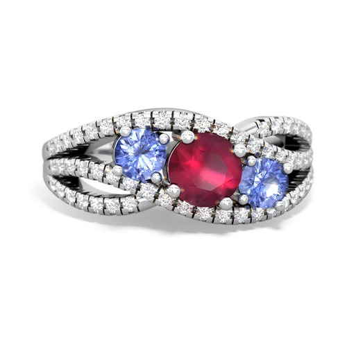 ruby-tanzanite three stone pave ring