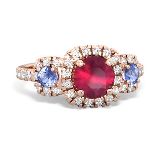 Ruby Genuine Ruby with Genuine Tanzanite and Lab Created Pink Sapphire Regal Halo ring Ring