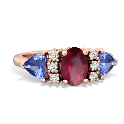 Ruby Genuine Ruby with Genuine Tanzanite and  Antique Style Three Stone ring Ring