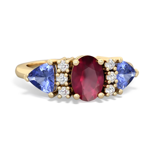Genuine Ruby with Genuine Tanzanite and Genuine Aquamarine Antique Style Three Stone ring