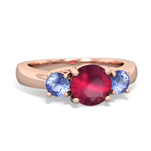 Ruby Genuine Ruby with Genuine Tanzanite and  Three Stone Trellis ring Ring