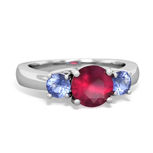 Ruby Genuine Ruby with Genuine Tanzanite and Lab Created Pink Sapphire Three Stone Trellis ring Ring