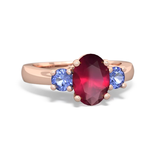 Ruby Genuine Ruby with Genuine Tanzanite Three Stone Trellis ring Ring