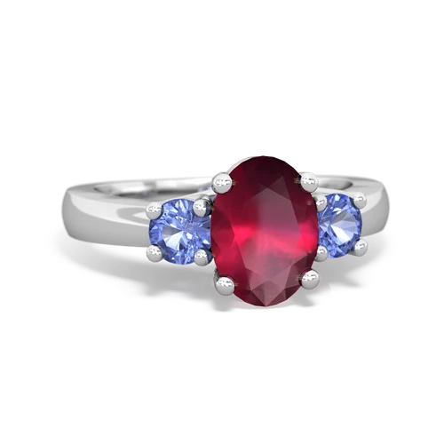 Ruby Genuine Ruby with Genuine Tanzanite Three Stone Trellis ring Ring