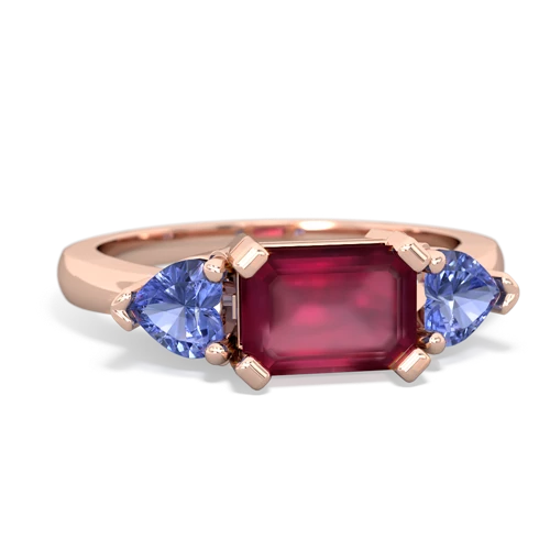 Ruby Genuine Ruby with Genuine Tanzanite and  Three Stone ring Ring