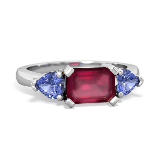 Ruby Genuine Ruby with Genuine Tanzanite and Lab Created Sapphire Three Stone ring Ring