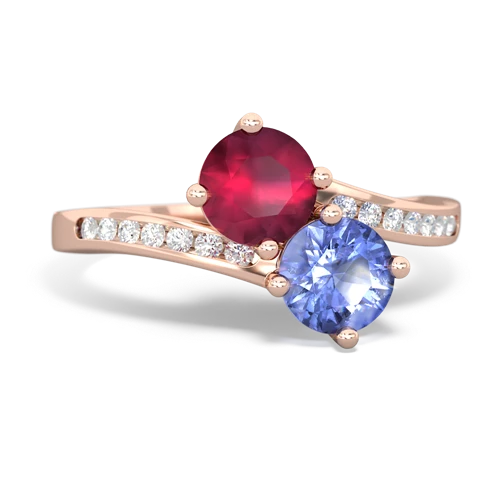 ruby-tanzanite two stone channel ring