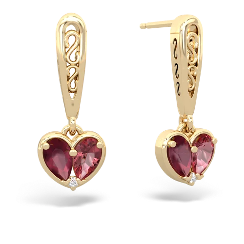 ruby-tourmaline filligree earrings