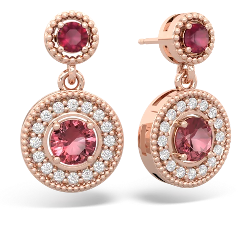 Ruby Genuine Ruby with Genuine Pink Tourmaline Halo Dangle earrings Earrings