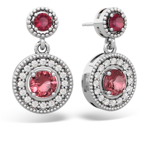 Ruby Genuine Ruby with Genuine Pink Tourmaline Halo Dangle earrings Earrings