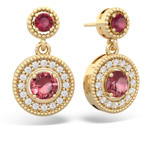 ruby-tourmaline halo earrings