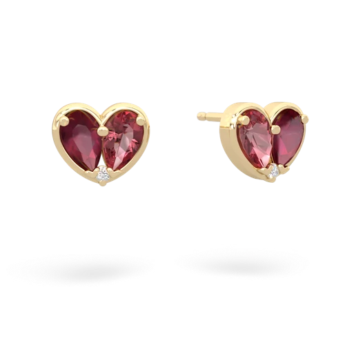 ruby-tourmaline one heart earrings