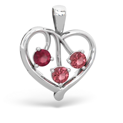 Ruby Genuine Ruby with Genuine Pink Tourmaline and Lab Created Emerald Glowing Heart pendant Pendant