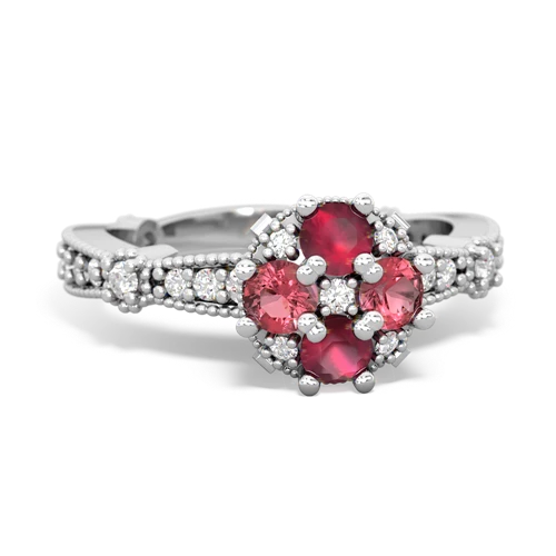 Ruby Genuine Ruby with Genuine Pink Tourmaline Milgrain Antique Style ring Ring