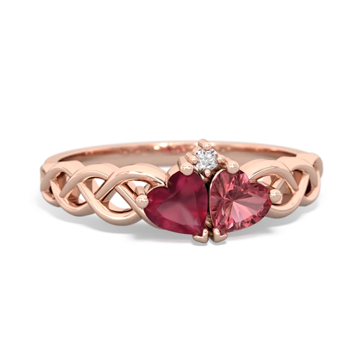 Ruby Genuine Ruby with Genuine Pink Tourmaline Heart to Heart Braid ring Ring