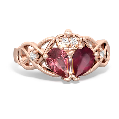 Ruby Genuine Ruby with Genuine Pink Tourmaline Two Stone Claddagh ring Ring