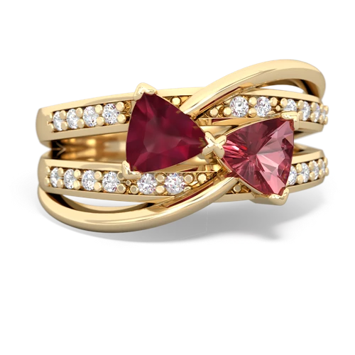 Ruby Genuine Ruby with Genuine Pink Tourmaline Bowtie ring Ring