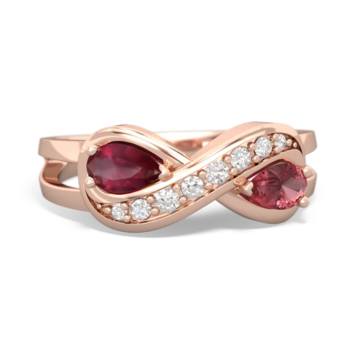 Ruby Genuine Ruby with Genuine Pink Tourmaline Diamond Infinity ring Ring