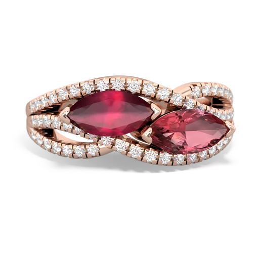 Ruby Genuine Ruby with Genuine Pink Tourmaline Diamond Rivers ring Ring
