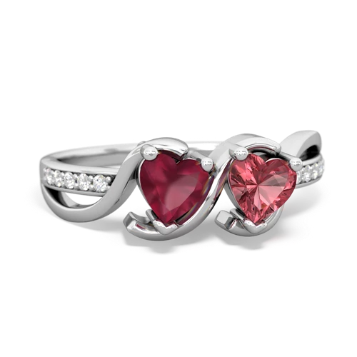 ruby-tourmaline double heart ring
