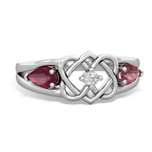 Ruby Genuine Ruby with Genuine Pink Tourmaline Hearts Intertwined ring Ring