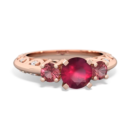 Ruby Genuine Ruby with Genuine Pink Tourmaline Art Deco ring Ring
