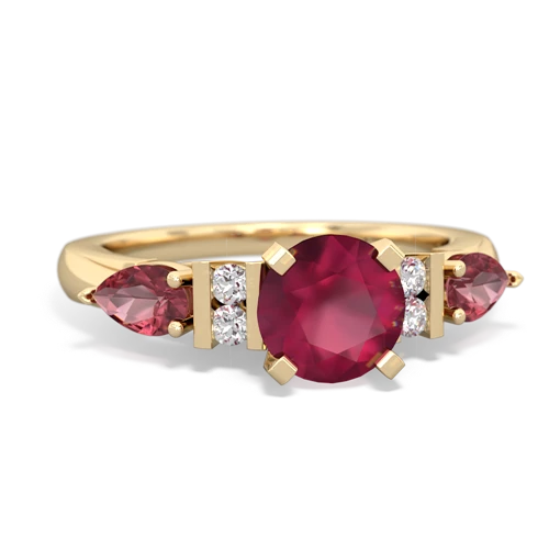Ruby Genuine Ruby with Genuine Pink Tourmaline and Genuine Smoky Quartz Engagement ring Ring