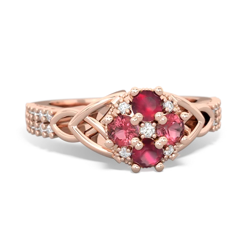 Ruby Genuine Ruby with Genuine Pink Tourmaline Celtic Knot Engagement ring Ring