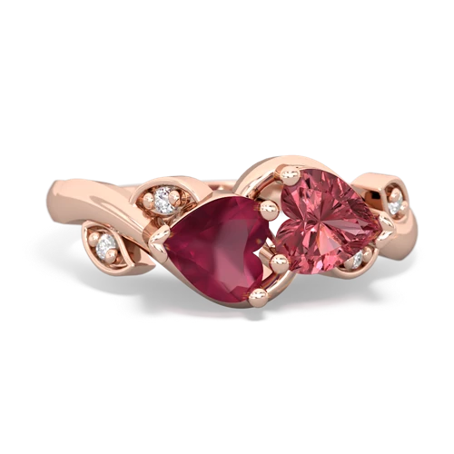 Ruby Genuine Ruby with Genuine Pink Tourmaline Floral Elegance ring Ring