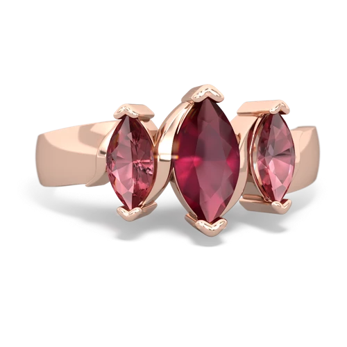 Genuine Ruby with Genuine Pink Tourmaline and Lab Created Sapphire Three Peeks ring