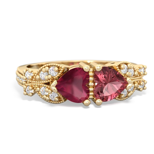 Ruby Genuine Ruby with Genuine Pink Tourmaline Diamond Butterflies ring Ring