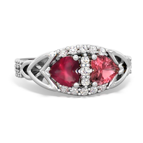 Ruby Genuine Ruby with Genuine Pink Tourmaline Celtic Knot Engagement ring Ring