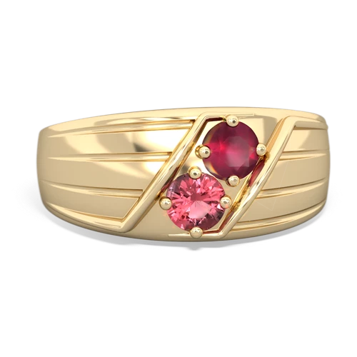 Ruby Genuine Ruby with Genuine Pink Tourmaline Art Deco Men's ring Ring
