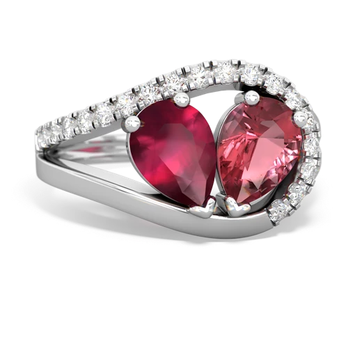 Ruby Genuine Ruby with Genuine Pink Tourmaline Nestled Heart Keepsake ring Ring