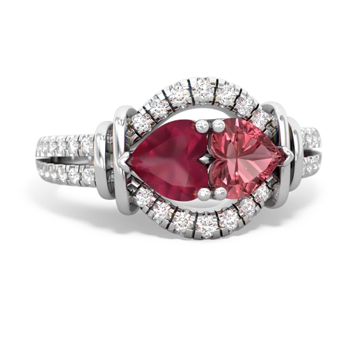 Ruby Genuine Ruby with Genuine Pink Tourmaline Art-Deco Keepsake ring Ring