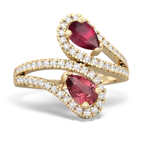Ruby Genuine Ruby with Genuine Pink Tourmaline Diamond Dazzler ring Ring