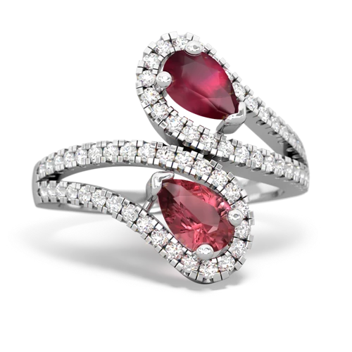 ruby-tourmaline pave swirls ring