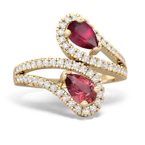 ruby-tourmaline pave swirls ring