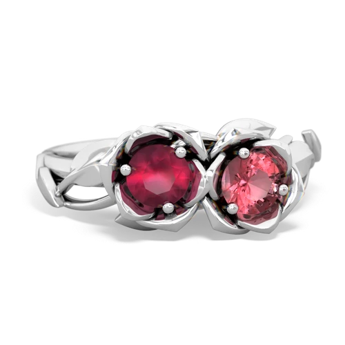 Ruby Genuine Ruby with Genuine Pink Tourmaline Rose Garden ring Ring
